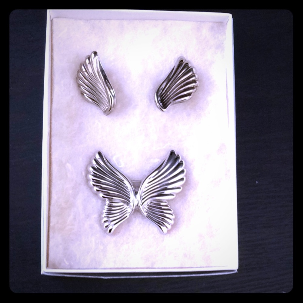 Beautiful butterfly pin and clip earrings